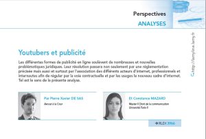 RLDI 2016, n°125 – YouTubers et Publicité: un risque de contrôle accru des contenus proposés sur la Toile