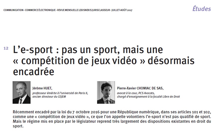 Esport & compétition de jeux vidéo - LexisNexis - Commerce Electronique