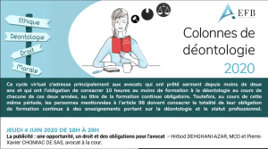 Colonnes de Déontologie 2020 : Intervention sur la publicité des avocats